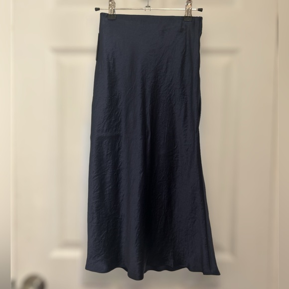 Aritzia Babaton Satin Slip Midi Skirt Navy - Picture 3 of 5